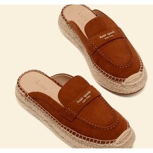 Kate Spade Eastwell Mule Women 6.5 Brown Suede Espadrille Platform Penny Loafer